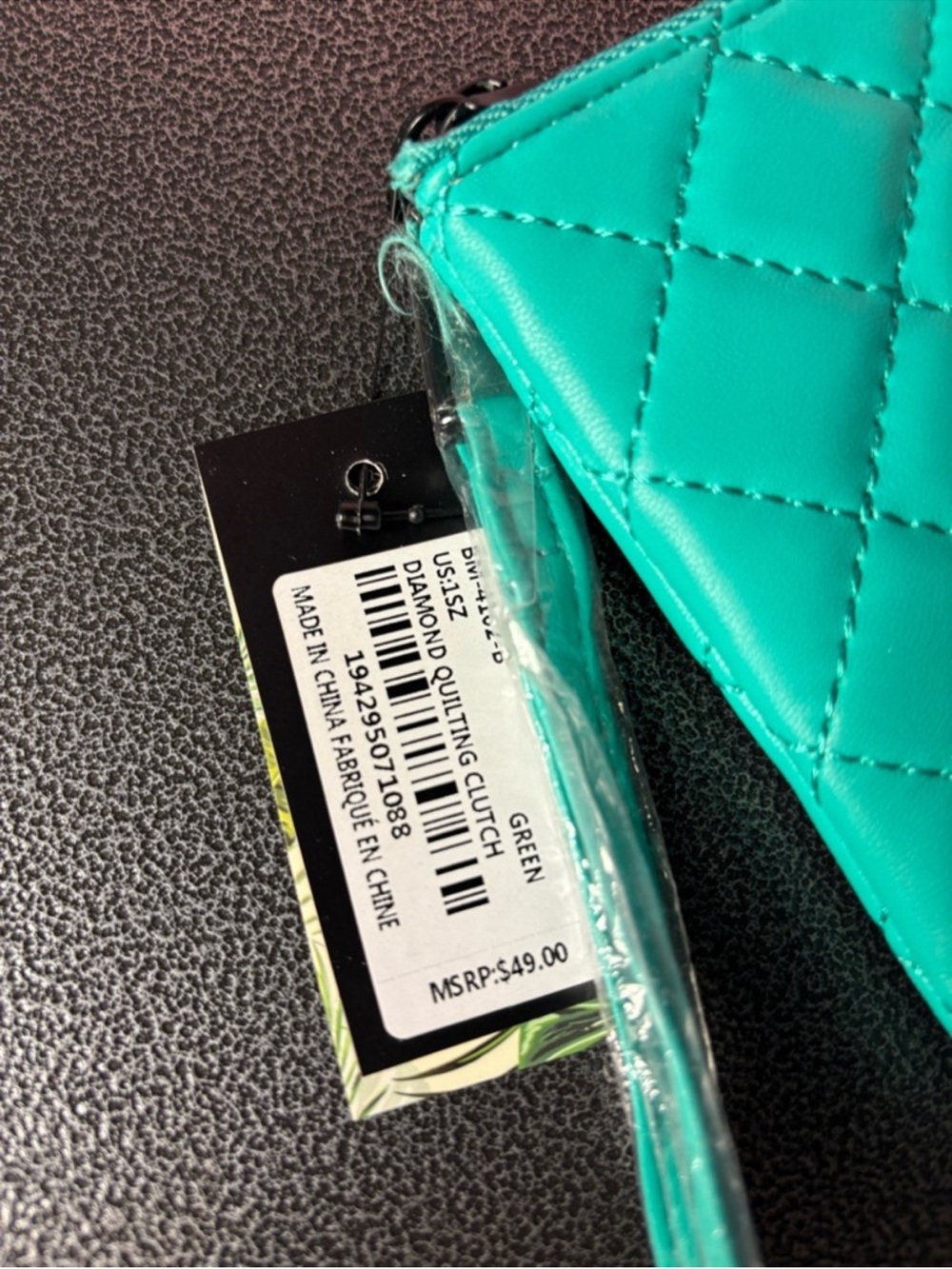 Badgley Mischka Quilted Teal Wristlet with Logo Accent - Picture 2 of 6